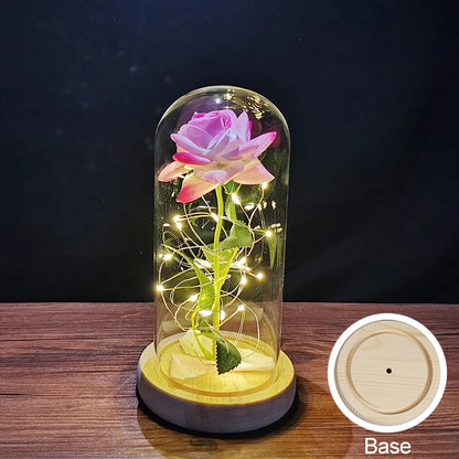 Valentines Day Gift LED Enchanted Galaxy Rose Eternal Foil Flower With Fairy String Light In Glass Cover For Valentines Day Gift