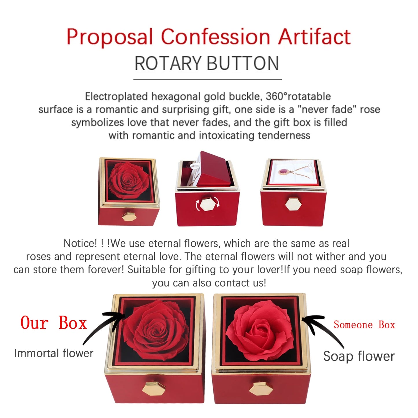 ETERNAL ROSE BOX - W/ENGRAVED NECKLACE & REALROSE